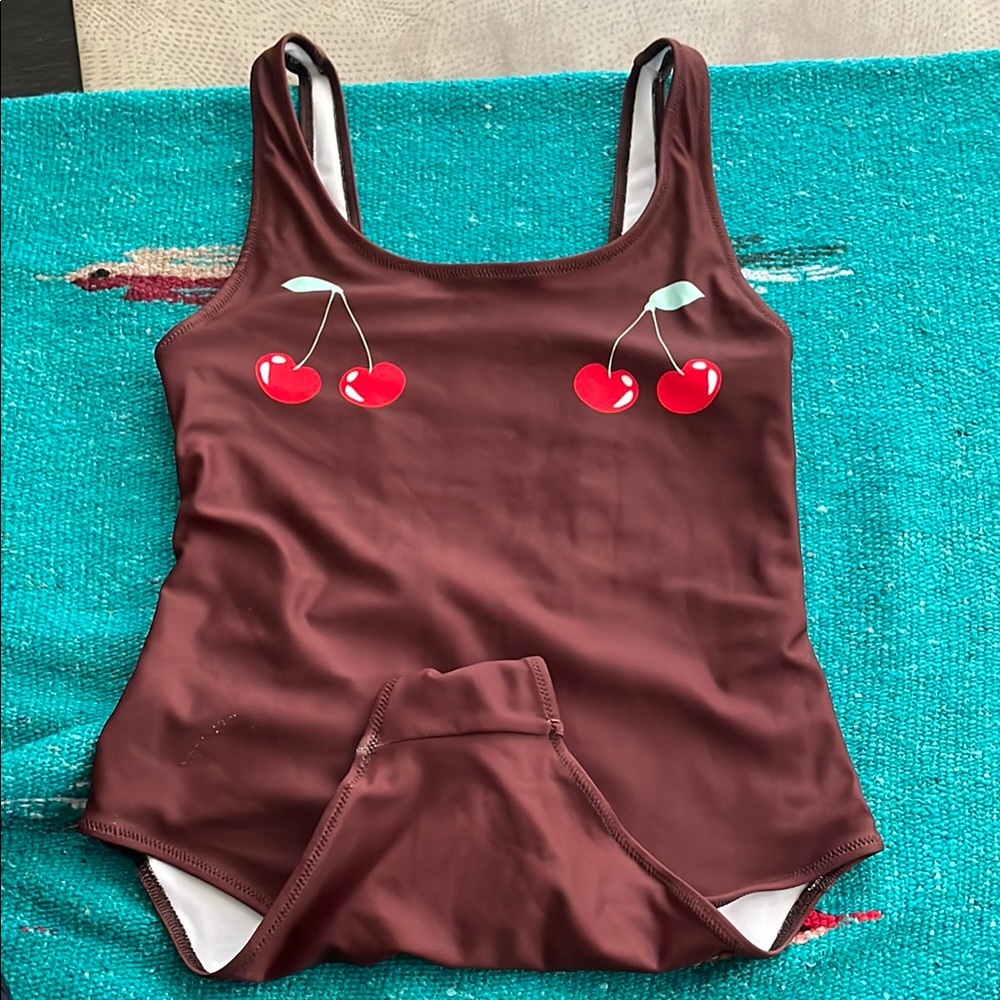 Cherry Print Brown Swimsuit M 🍒 - Picture 3 of 8